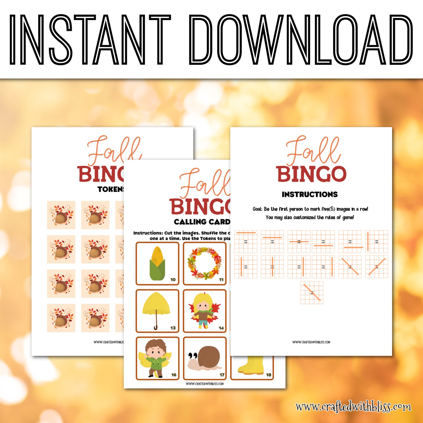 Fall BINGO For Kids - 30 Cards