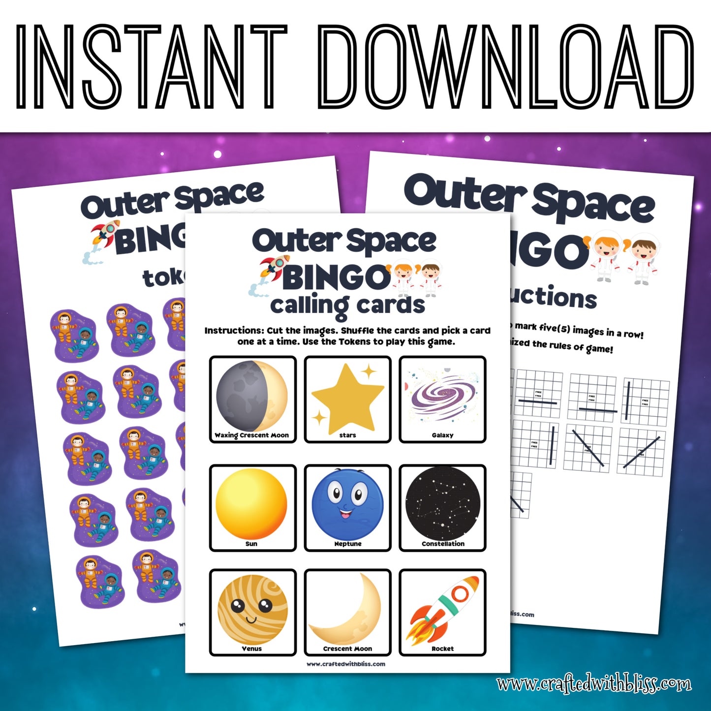 Outer Space Bingo For Kids - 30 Cards