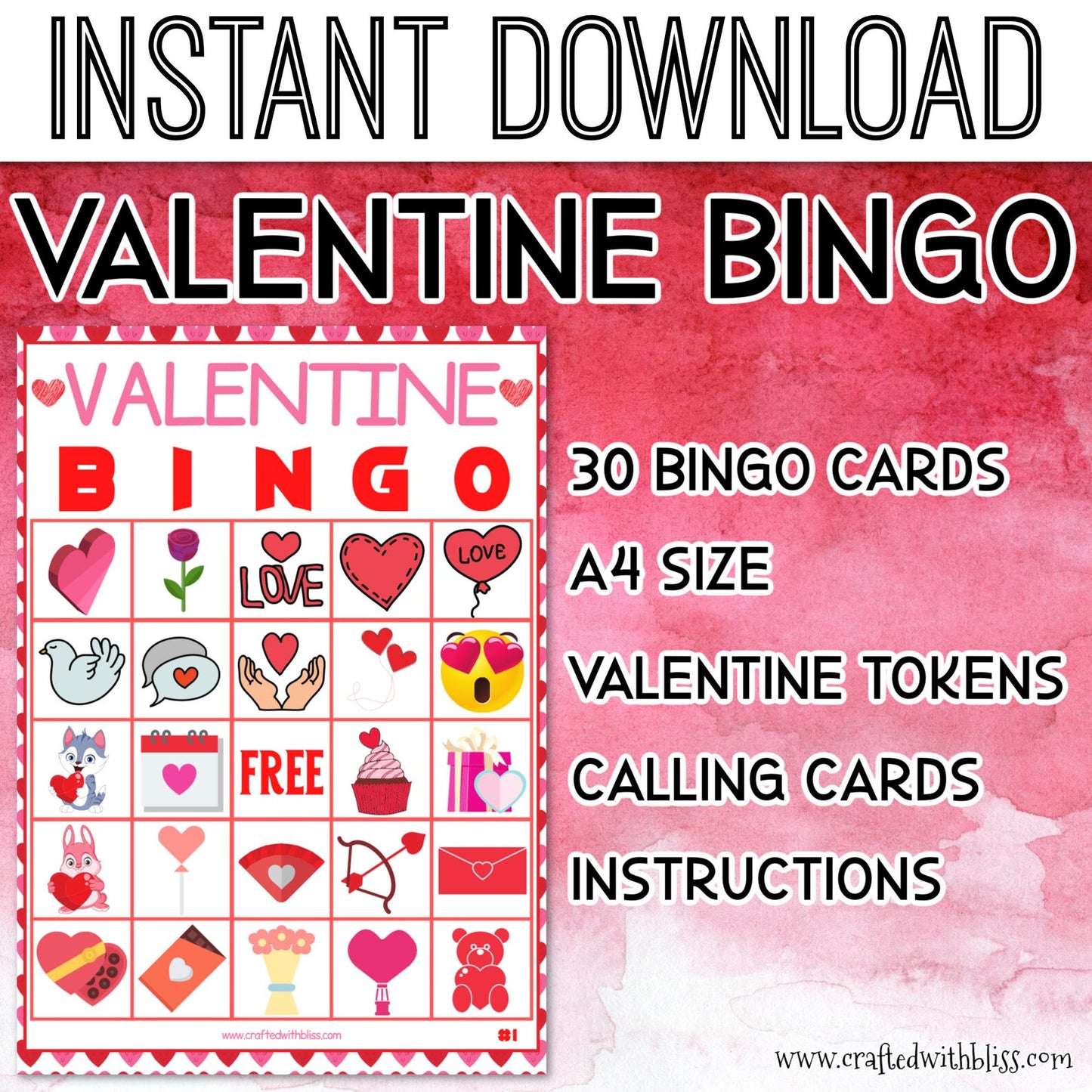 Valentine's Day Bingo For Kids - 30 Cards