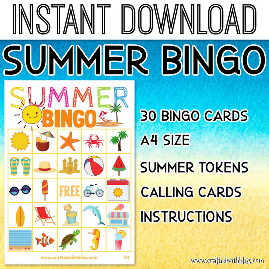Summer Bingo For Kids - 30 Cards