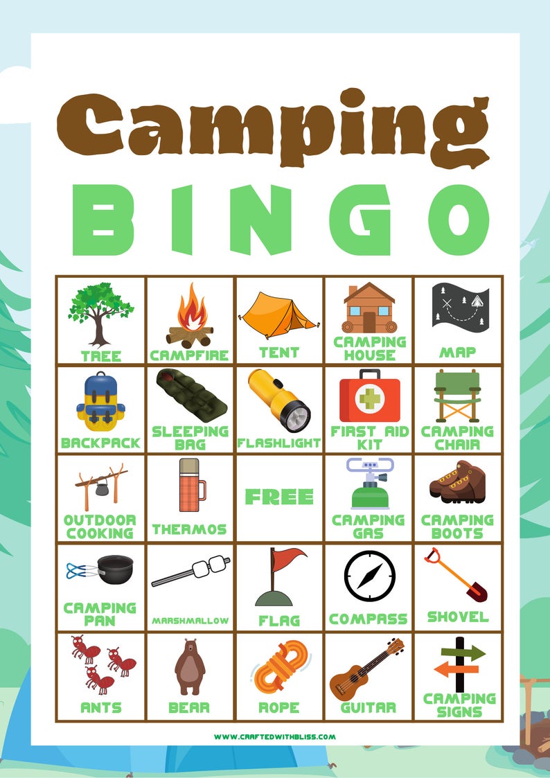 Camping Bingo For Kids - 30 Cards
