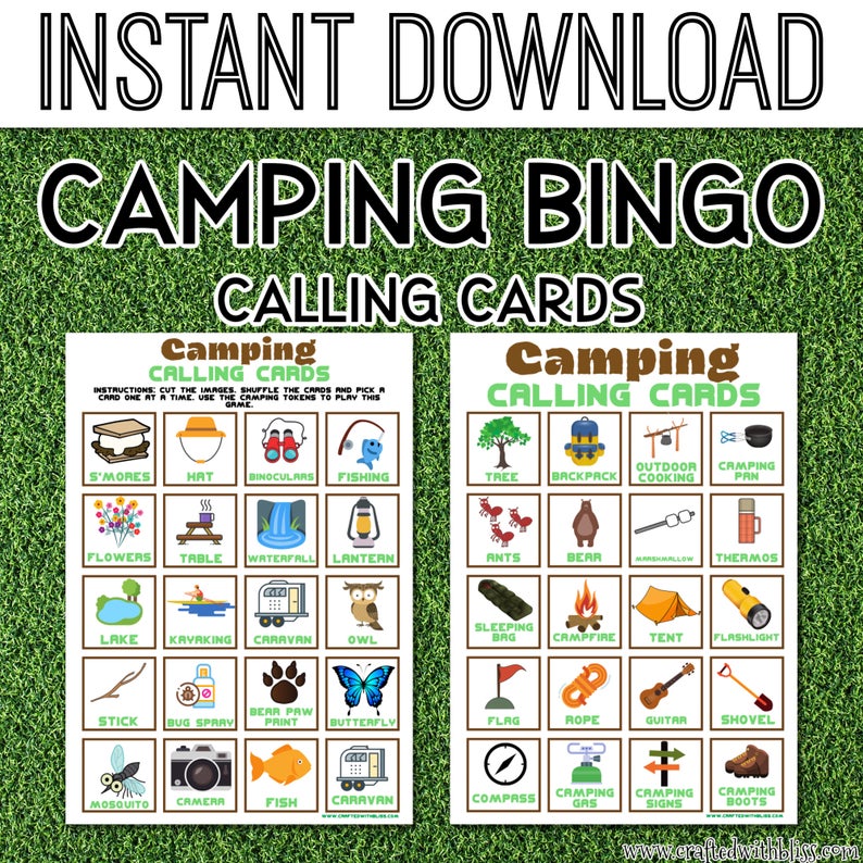 Camping Bingo For Kids - 30 Cards