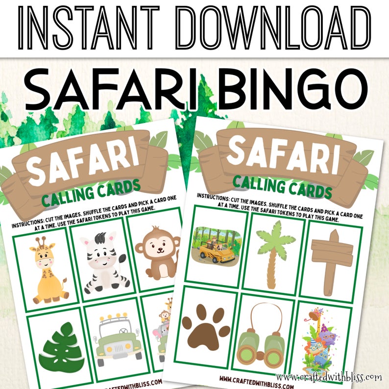 Safari Bingo For Kids - 30 Cards