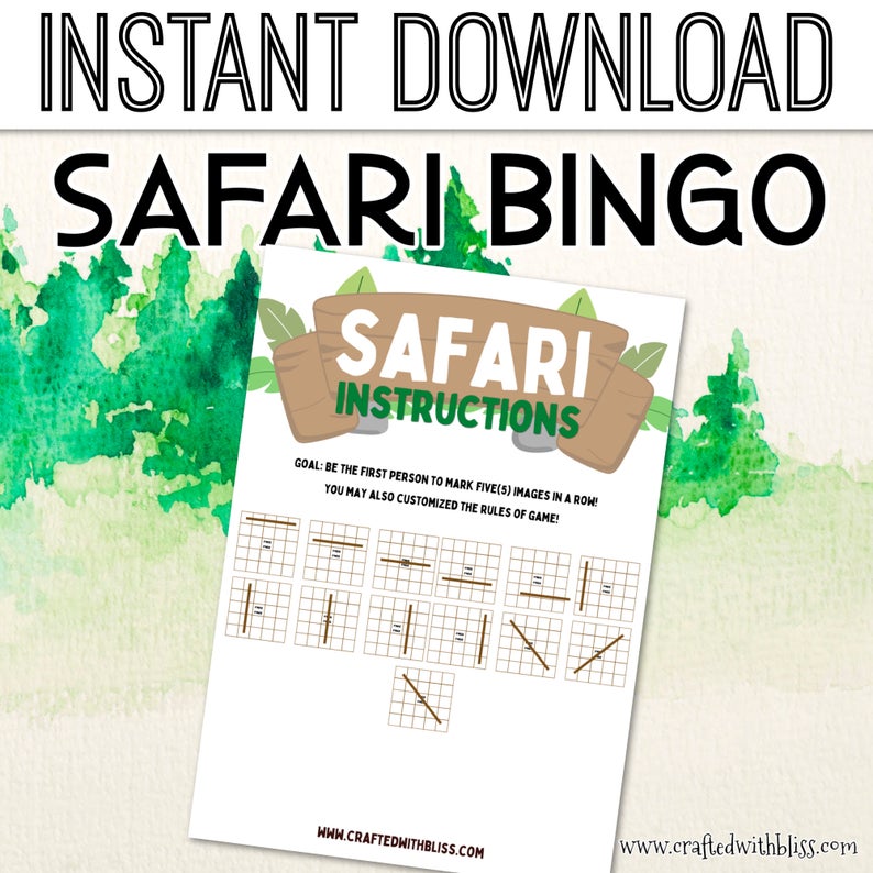 Safari Bingo For Kids - 30 Cards