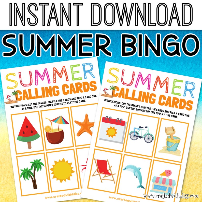 Summer Bingo For Kids - 30 Cards