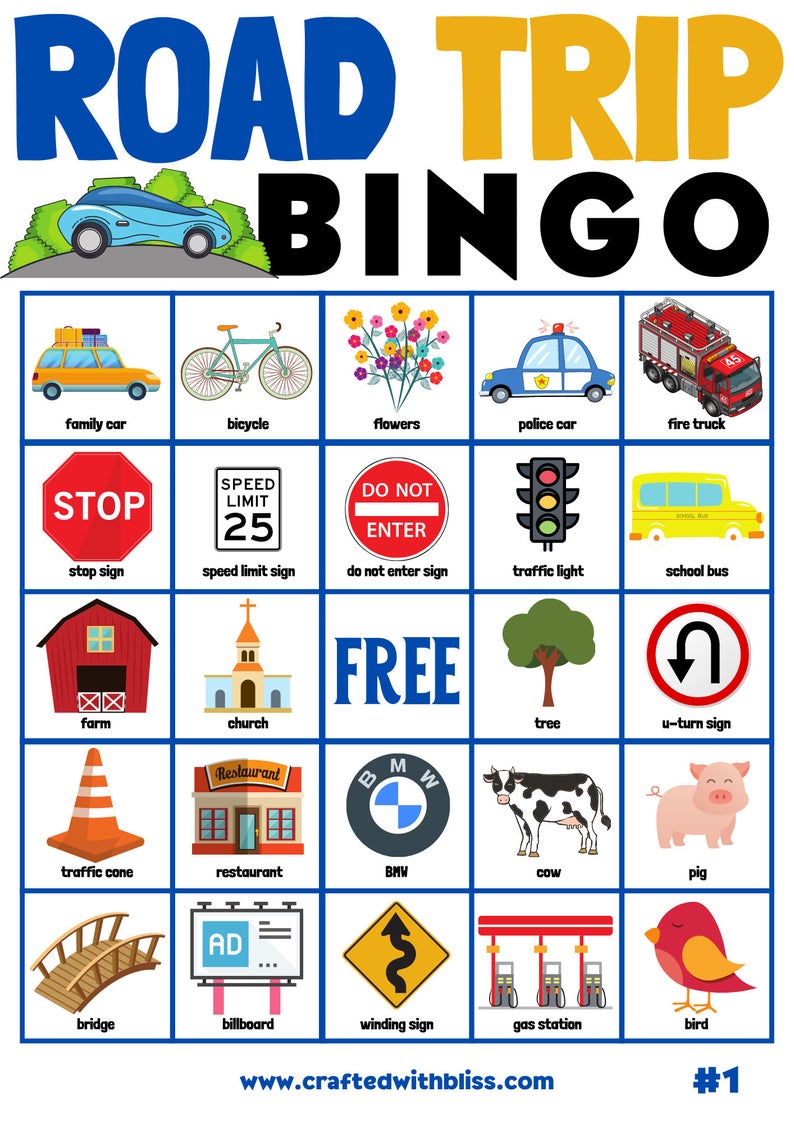 Road Trip Bingo For Kids - 10 Cards