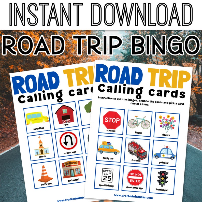 Road Trip Bingo For Kids - 10 Cards