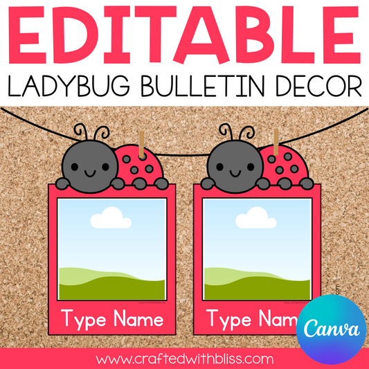 Editable Ladybug Theme Photo Craft Spring Bulletin Board Decor Canva
