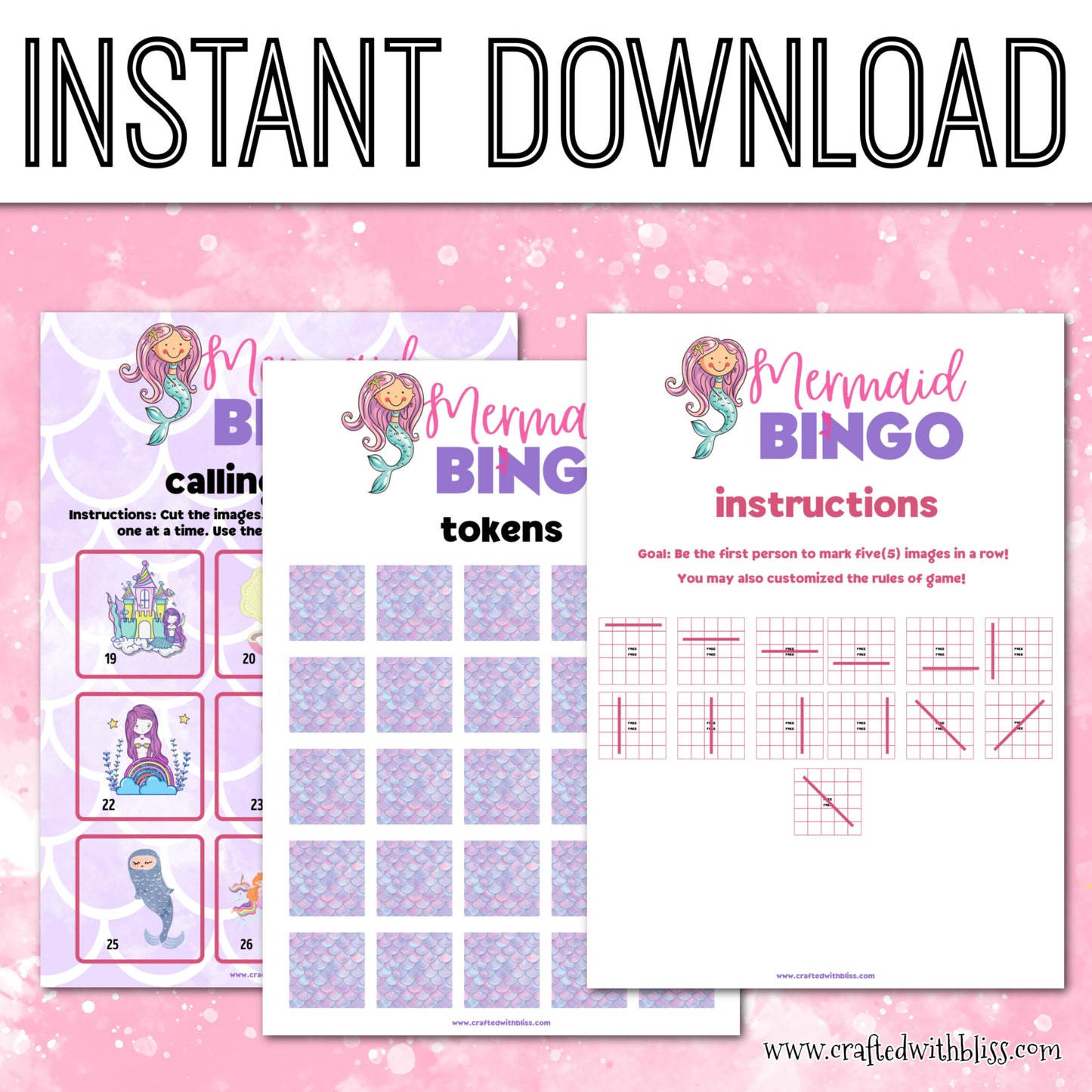 Mermaid Bingo For Kids - 20 Cards