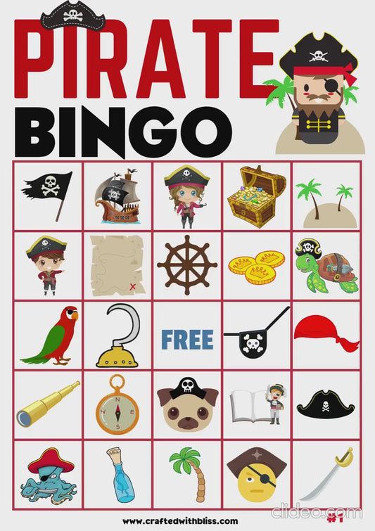 Pirate Bingo For Kids - 30 Cards