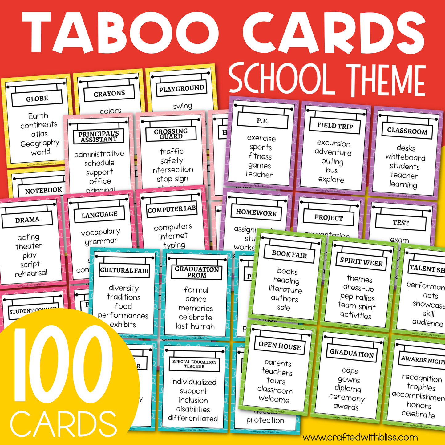 The Ultimate School Theme Taboo Game - 100 Cards