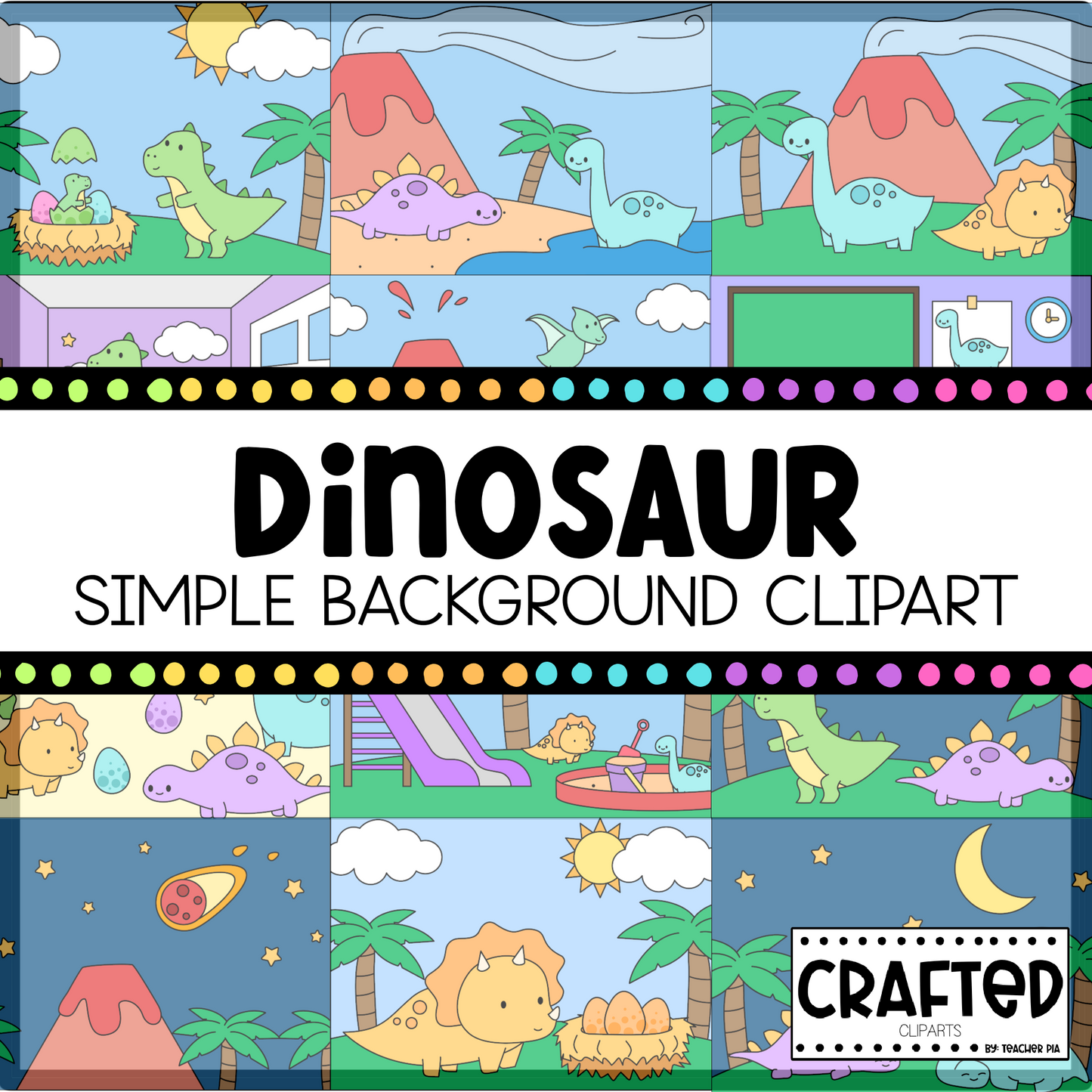 Simple Dinosaur Background Scene July Clipart Commercial Use