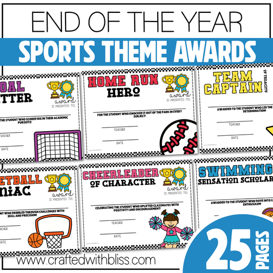 Editable End of the Year Awards Classroom Certificate Sports Theme