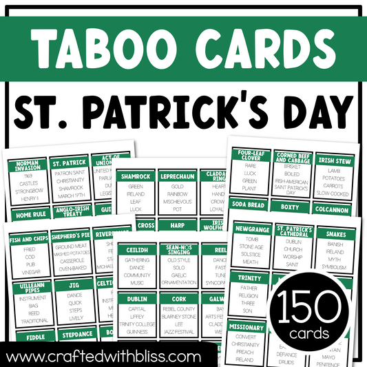 St. Patrick's Day Taboo Game 150 Cards St. Paddys March Party Game