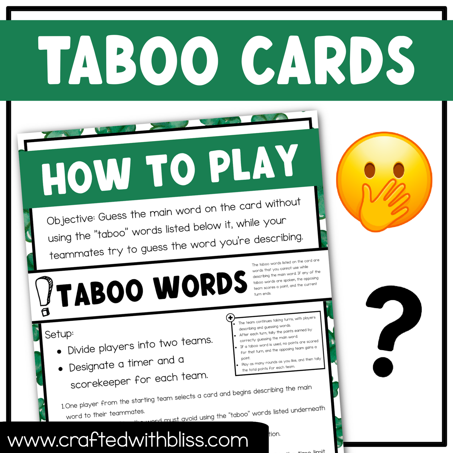 St. Patrick's Day Taboo Game 150 Cards St. Paddys March Party Game
