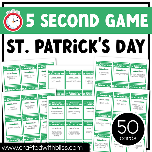 St. Patrick's Day Party Theme 5 Second Game 50 Cards Ice Breaker Brain March