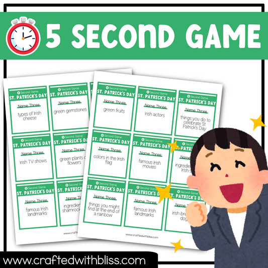 St. Patrick's Day Party Theme 5 Second Game 50 Cards Ice Breaker Brain March