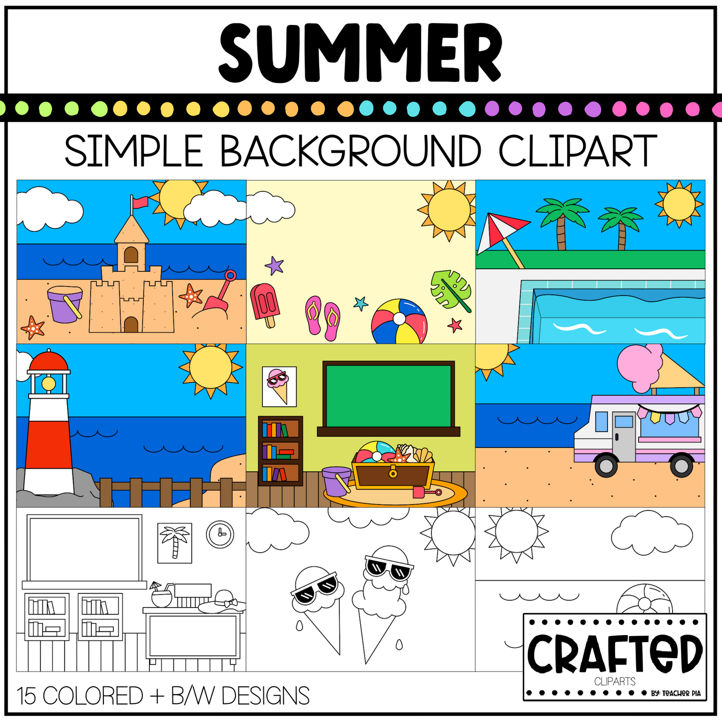 Simple Summer Background Scene June Clipart Commercial Use