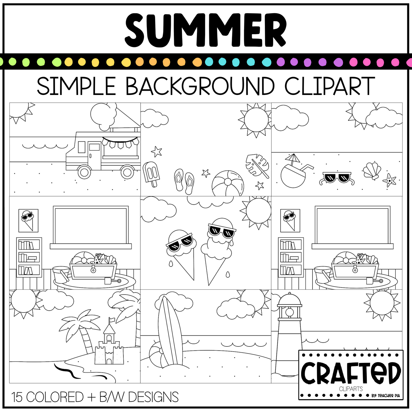 Simple Summer Background Scene June Clipart Commercial Use