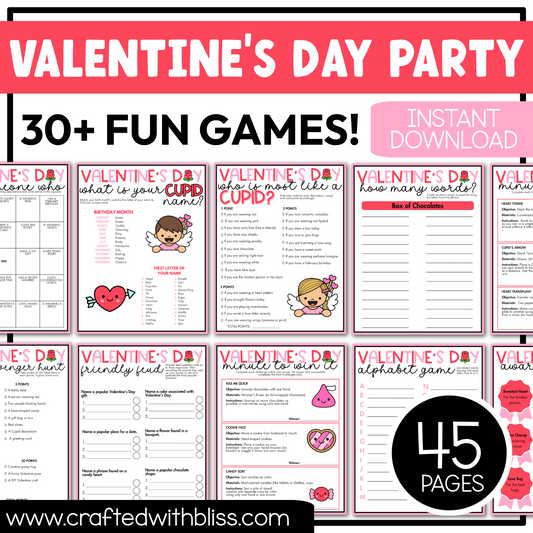 Printable Valentine's Day Party Games For All Bundle 30+ Games