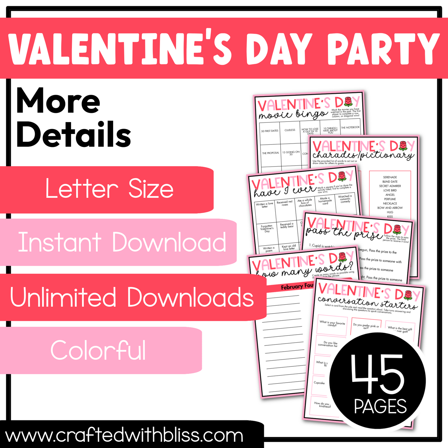 Printable Valentine's Day Party Games For All Bundle 30+ Games