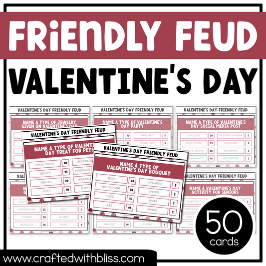 Valentine's Day Party Game Friendly Feud 50 Cards February Party Game Night Ice Breaker Group Team Building Games Coworker Trivia Night Girl