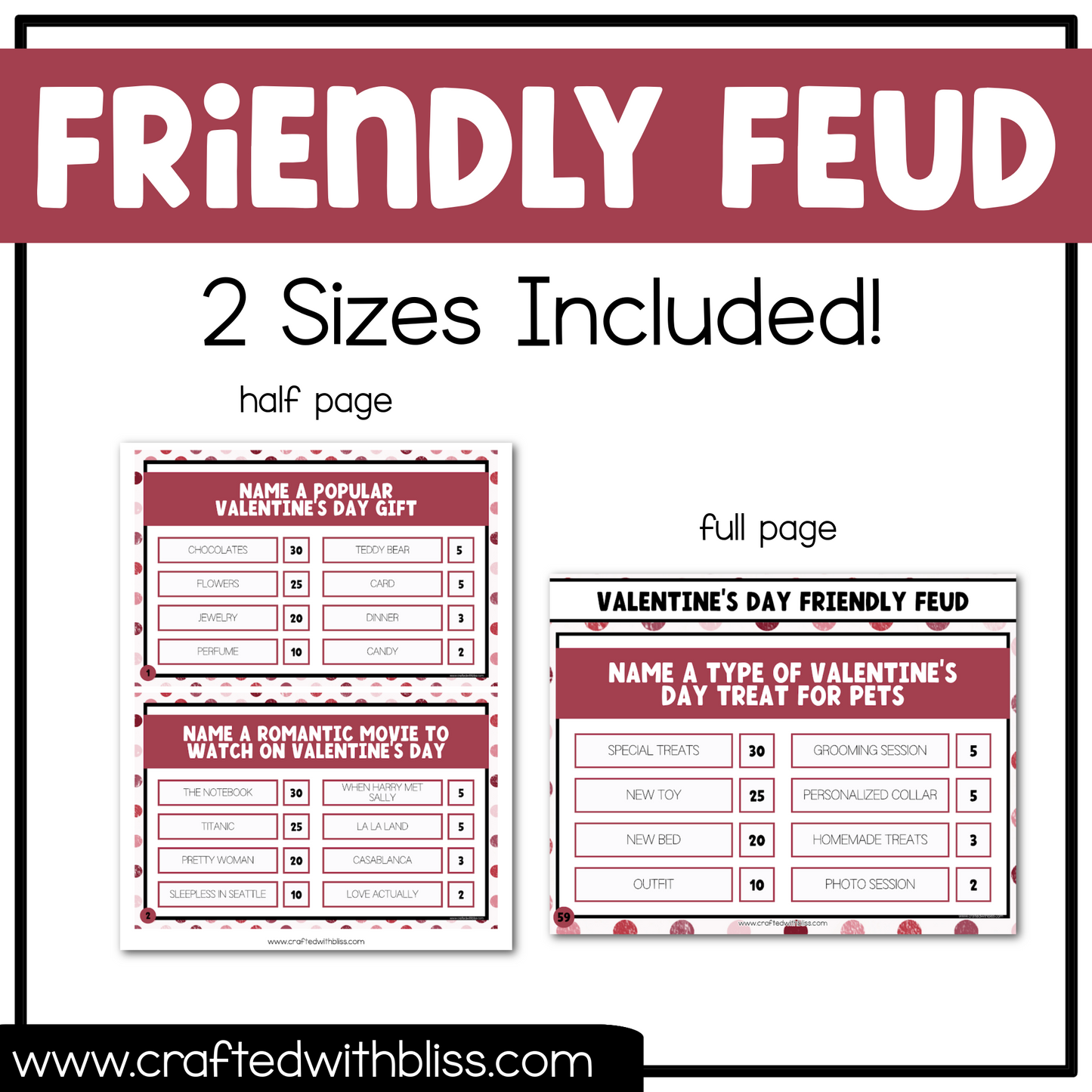 Valentine's Day Party Game Friendly Feud 50 Cards February Party Game Night Ice Breaker Group Team Building Games Coworker Trivia Night Girl
