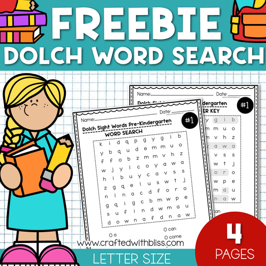FREE Dolch Pre-K Sight Words Word Search For Early Readers | Literacy Center