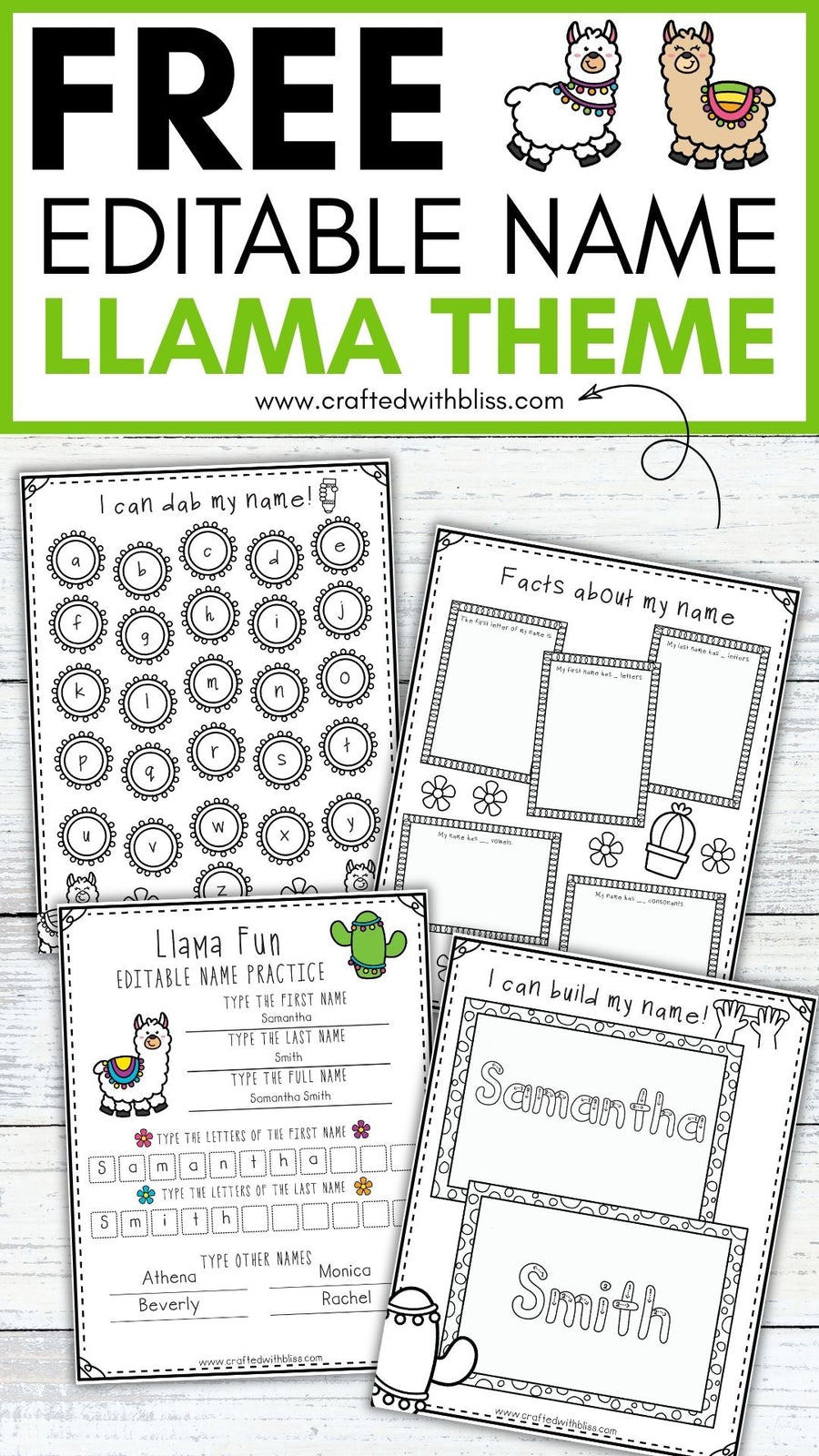 FREE Editable Name Practice Printable Llama Theme