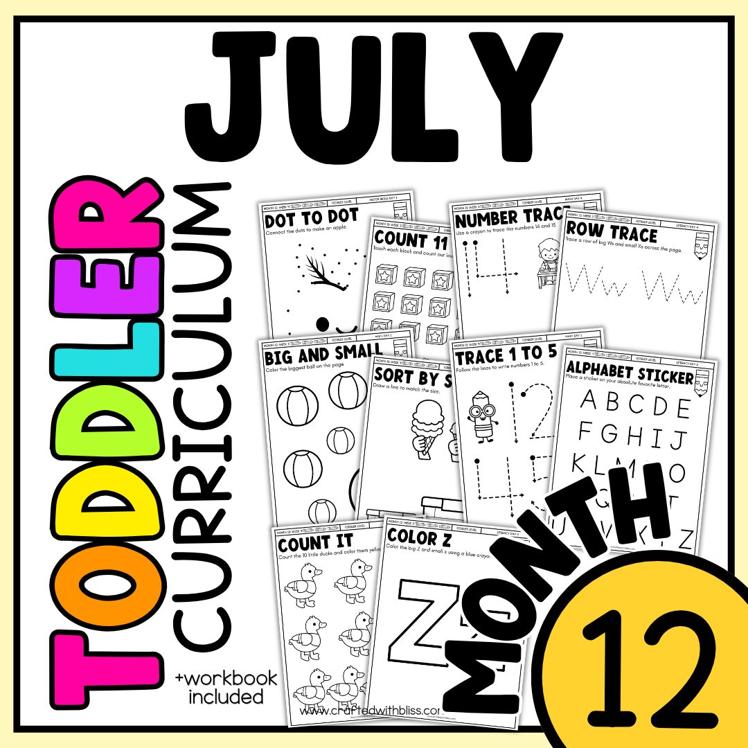 July Month 12 Toddler Curriculum Workbook Homeschool Tot School Daycare