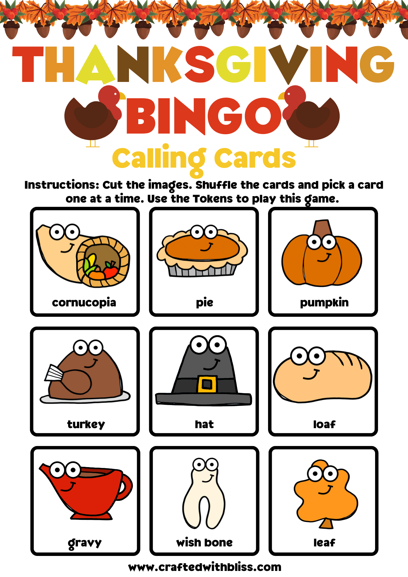 10 Thanksgiving BINGO For Preschool-Kindergarten