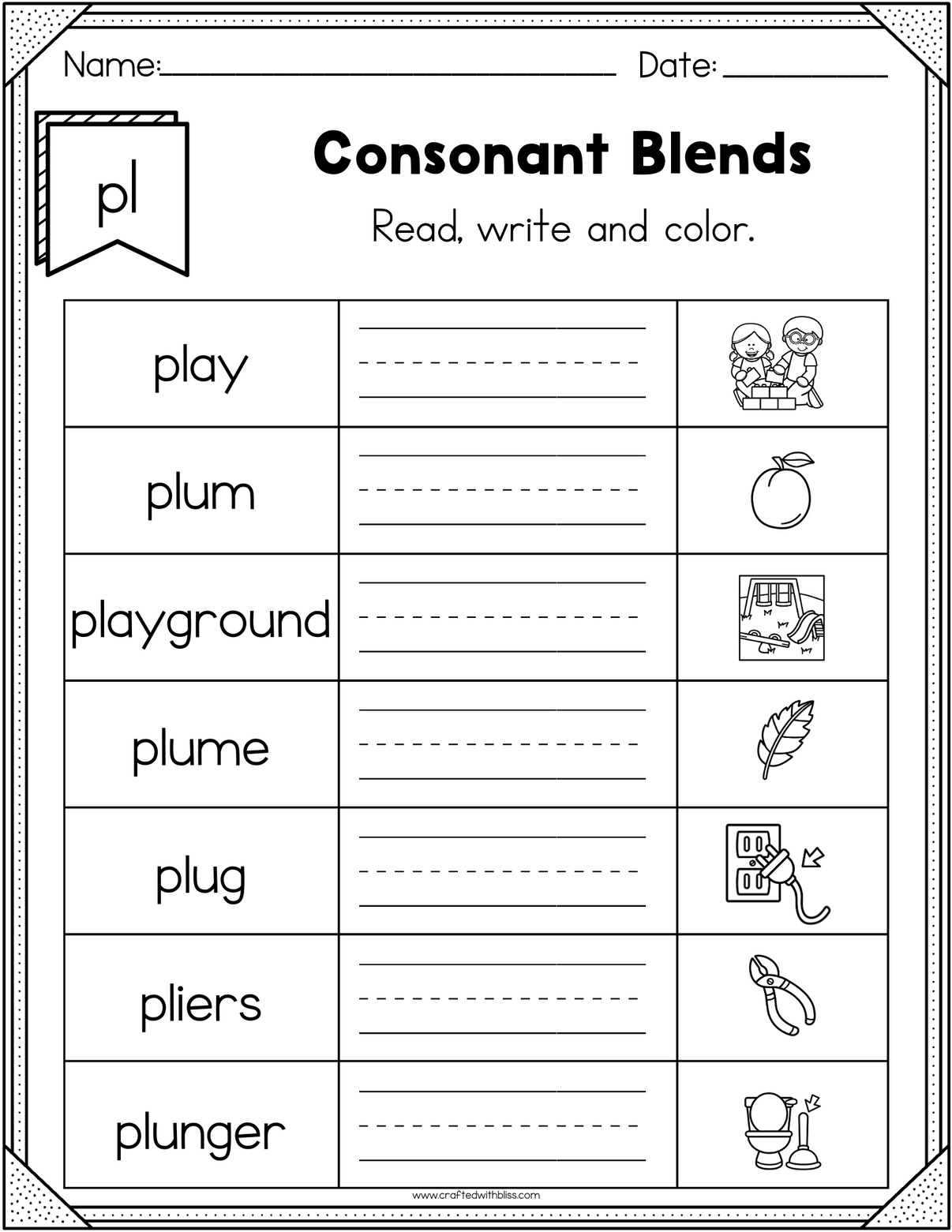 NO PREP PL Beginning Blend Phonics Worksheet - 25 PAGES – CraftedwithBliss