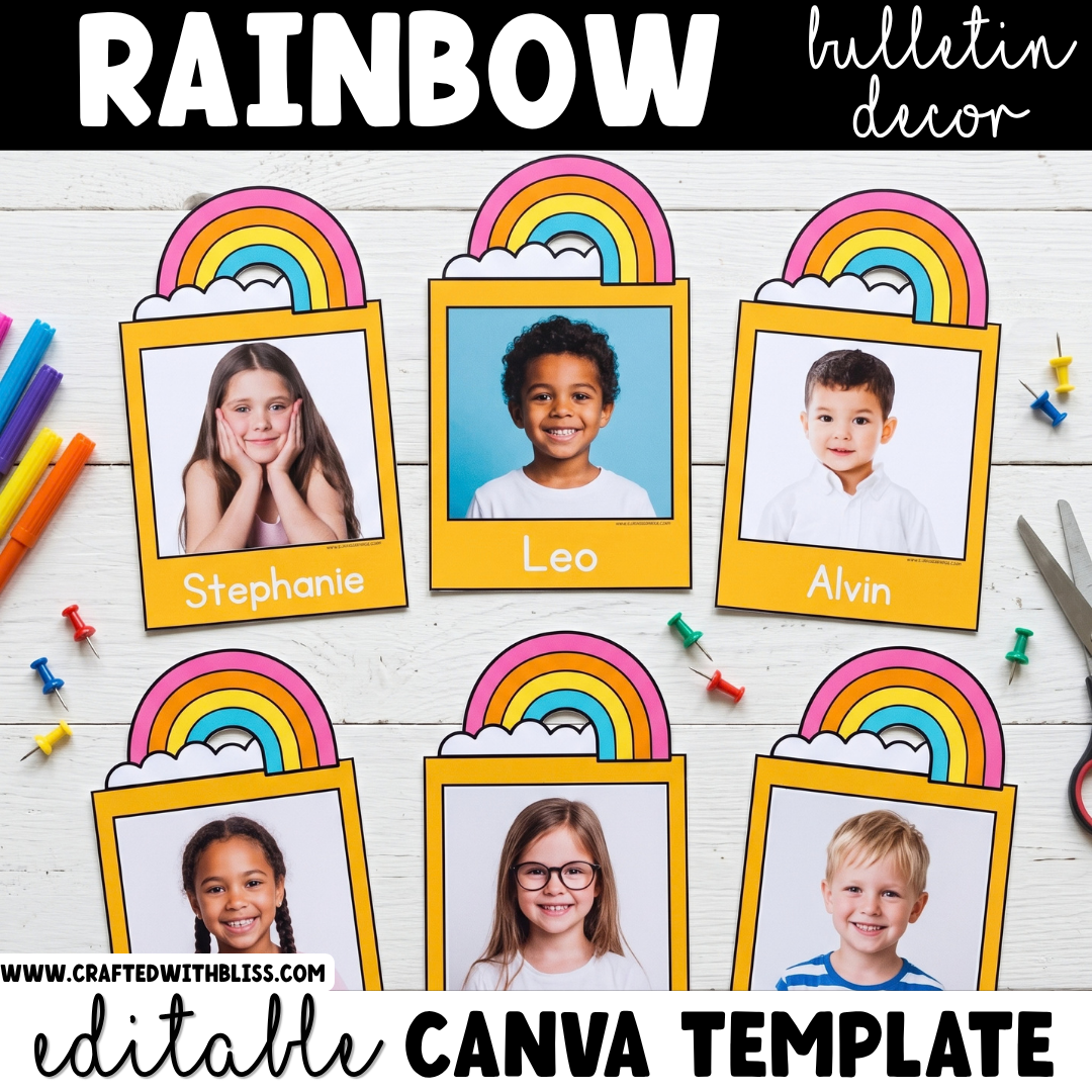 Editable Rainbow Theme Photo Craft Spring Bulletin Board Decor Canva