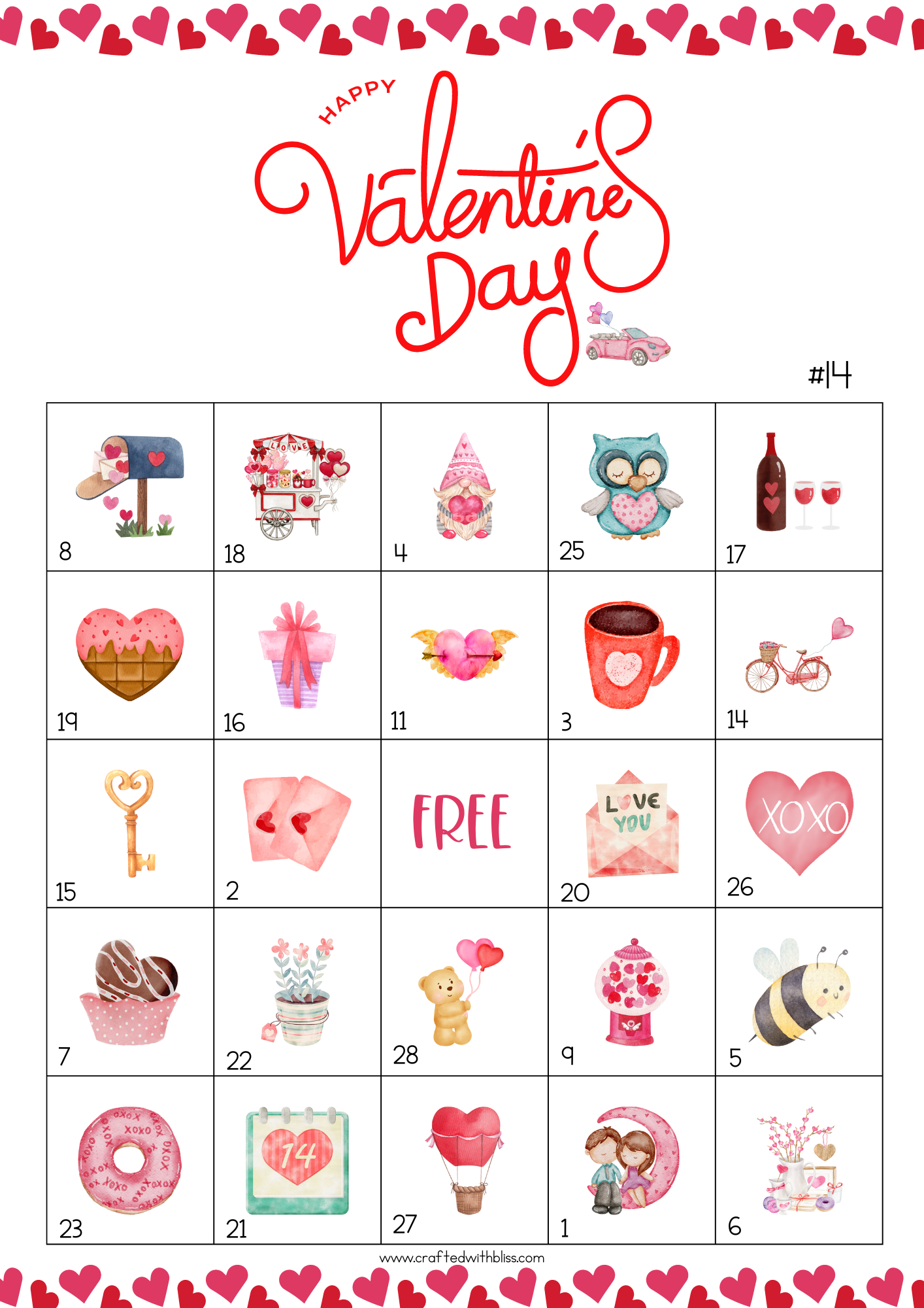 50 Valentine's Day Bingo Cards (5x5)