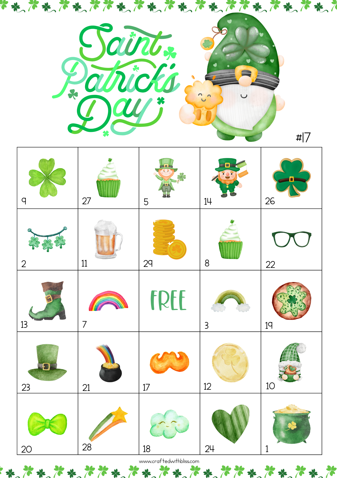 50 St. Patrick's Day Bingo Cards (5x5)