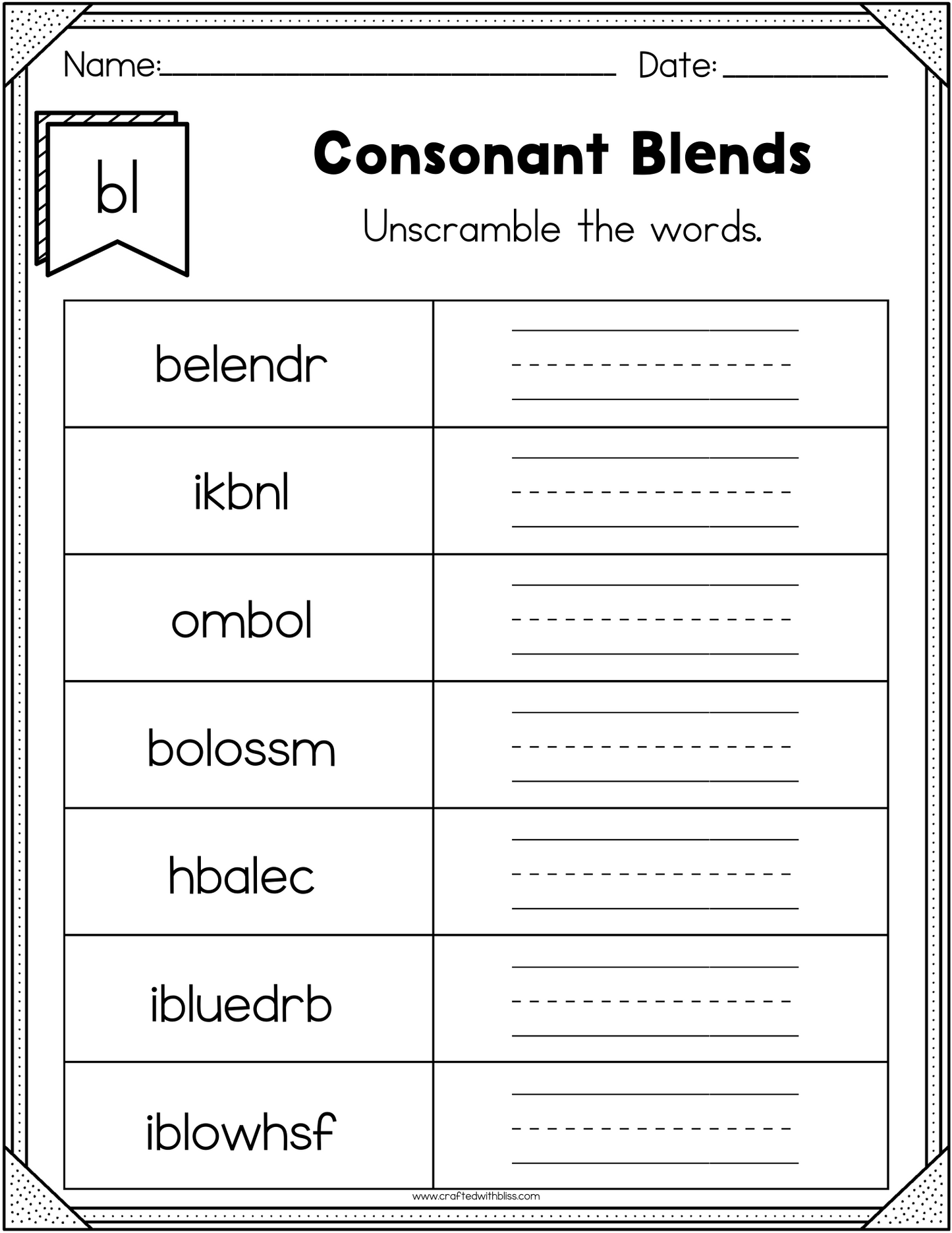 NO PREP BL Beginning Blend Phonics Worksheet