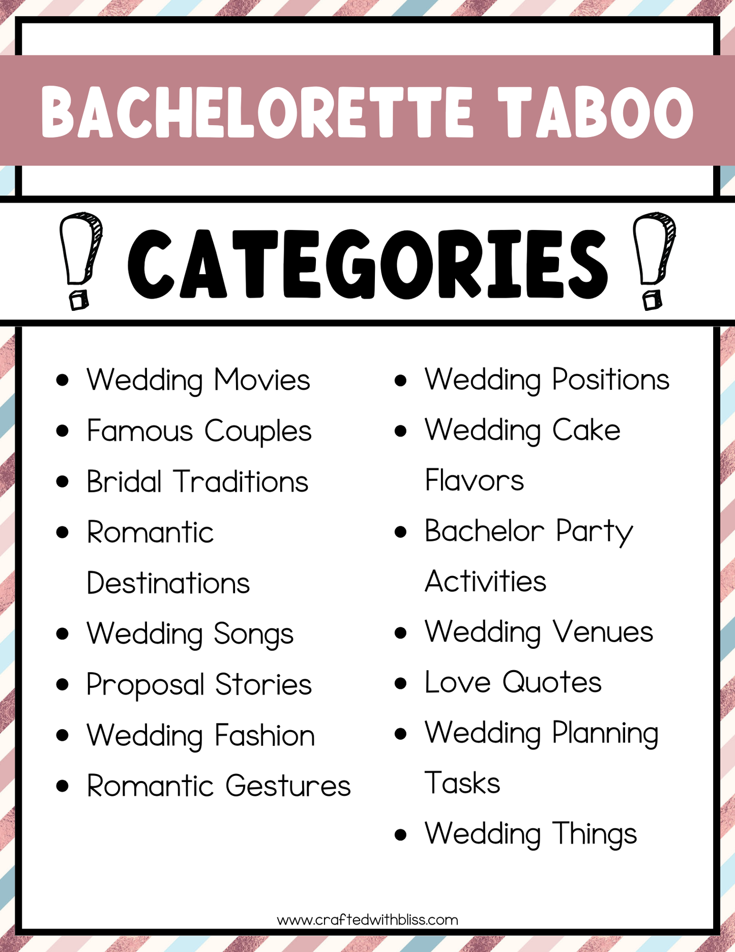 Bachelorette Taboo Game 150 Cards Bridal Party Party Game Night Forbidden Word