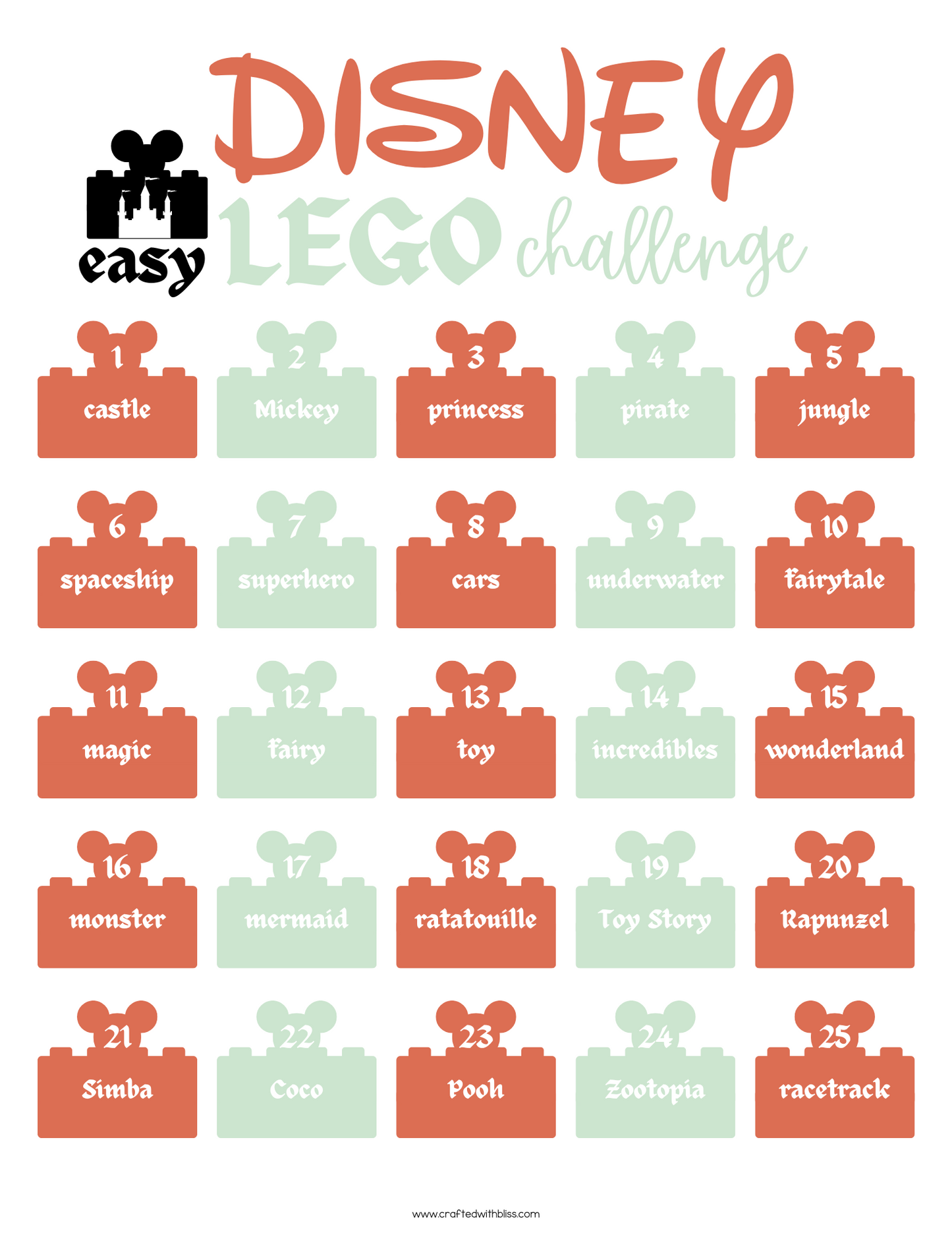 Disney Lego Challenge Printable