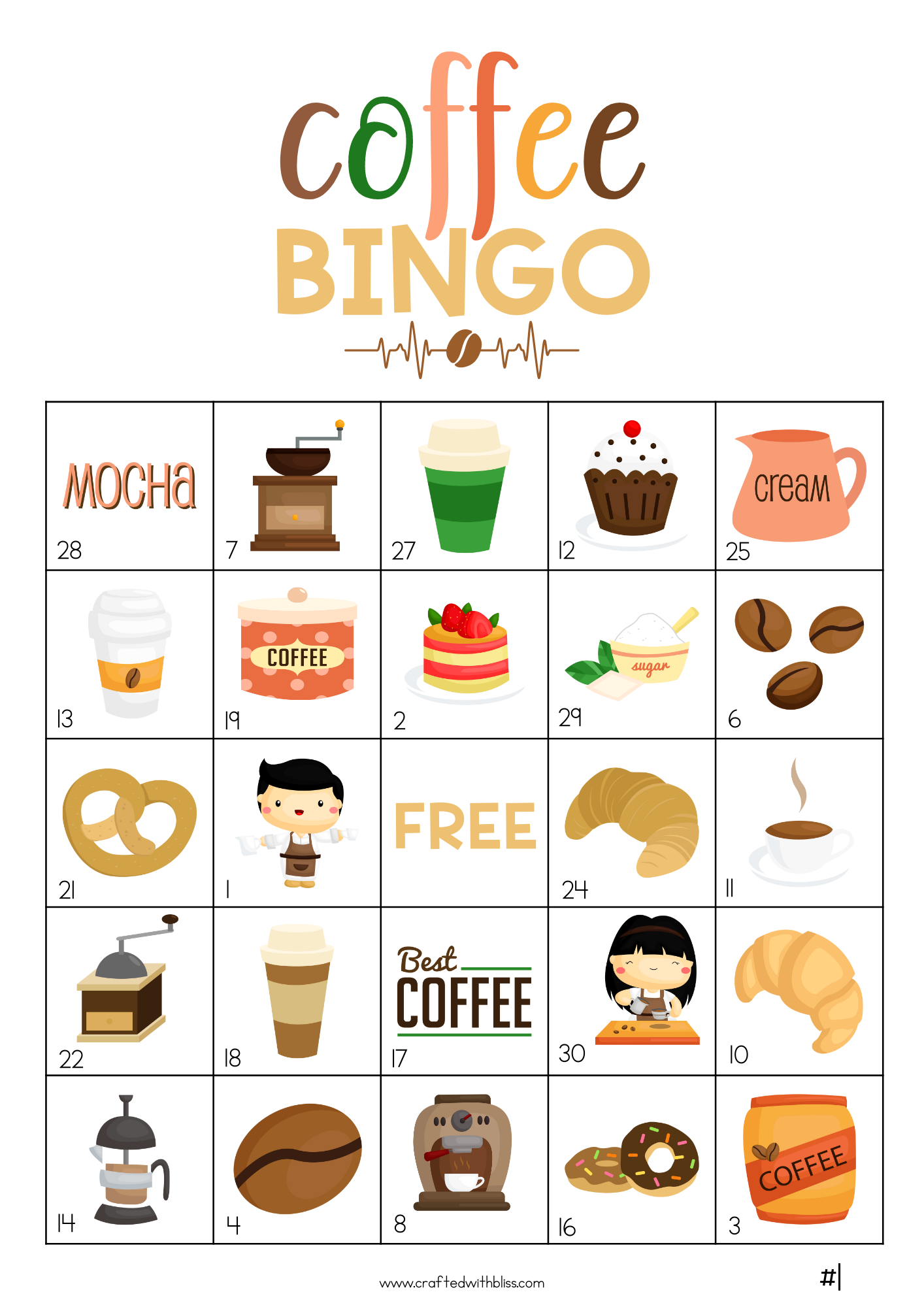 50 Coffee Bingo Cards (5x5)