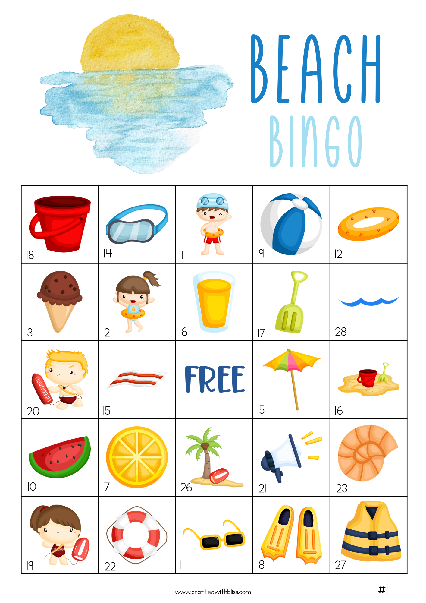 50 Beach Bingo Cards (5x5)