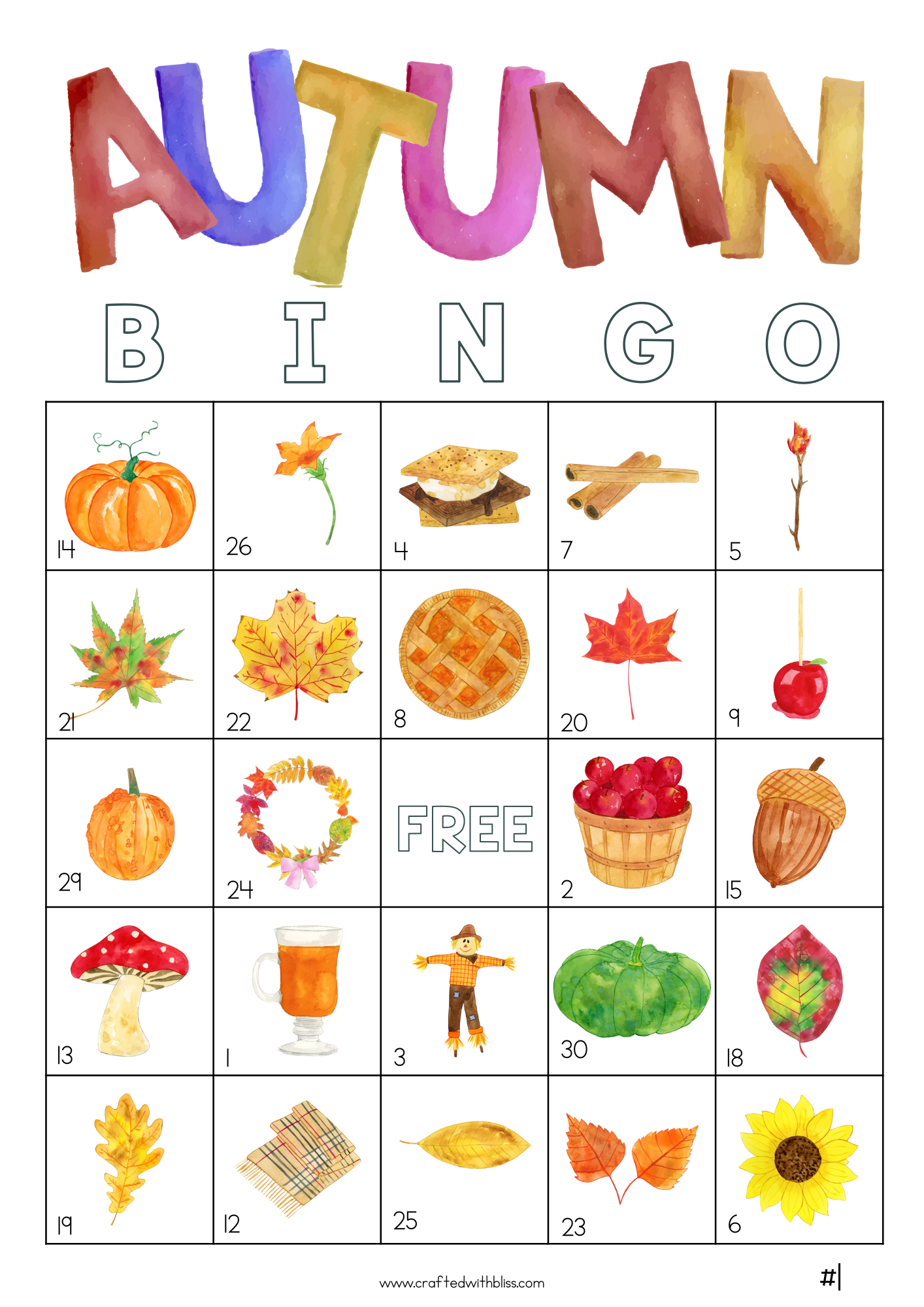 50 Autumn Bingo Cards (5x5)