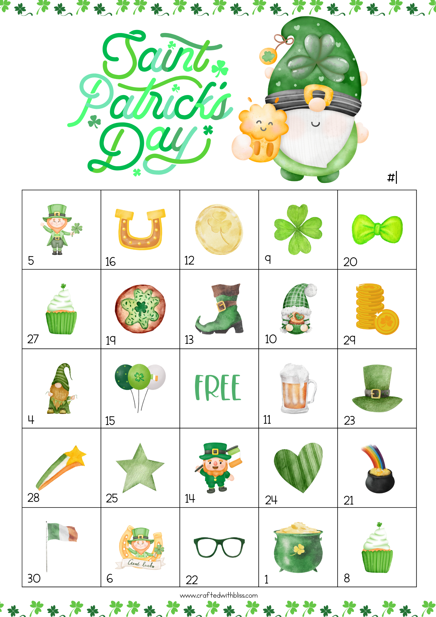 50 St. Patrick's Day Bingo Cards (5x5)