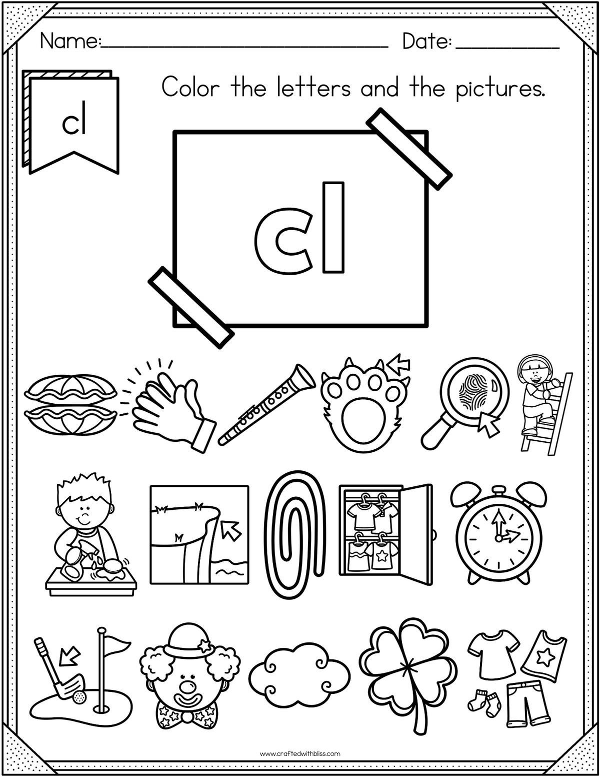 Cl Letter.pdf NO PREP CL Beginning Blend Phonics Worksheet - 25 PAGES – CraftedwithBliss