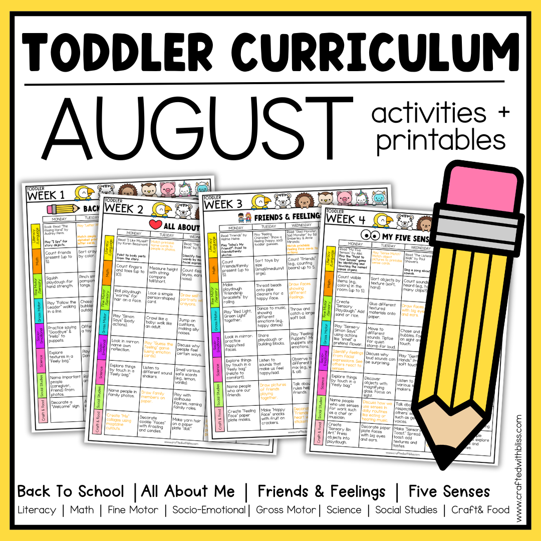 August Toddler Curriculum Activities and Printable Tot School Homeschool Daycare