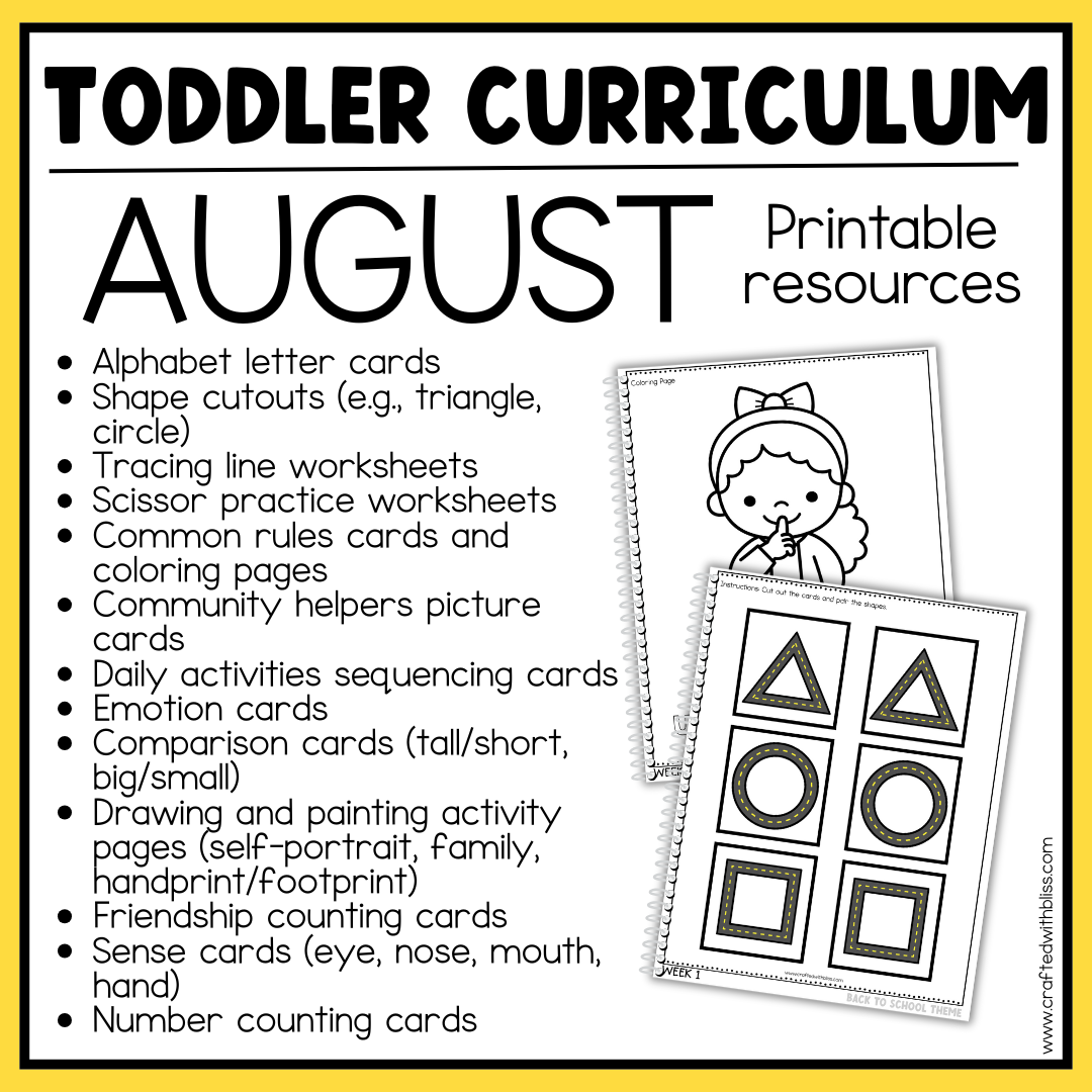August Toddler Curriculum Activities and Printable Tot School Homeschool Daycare