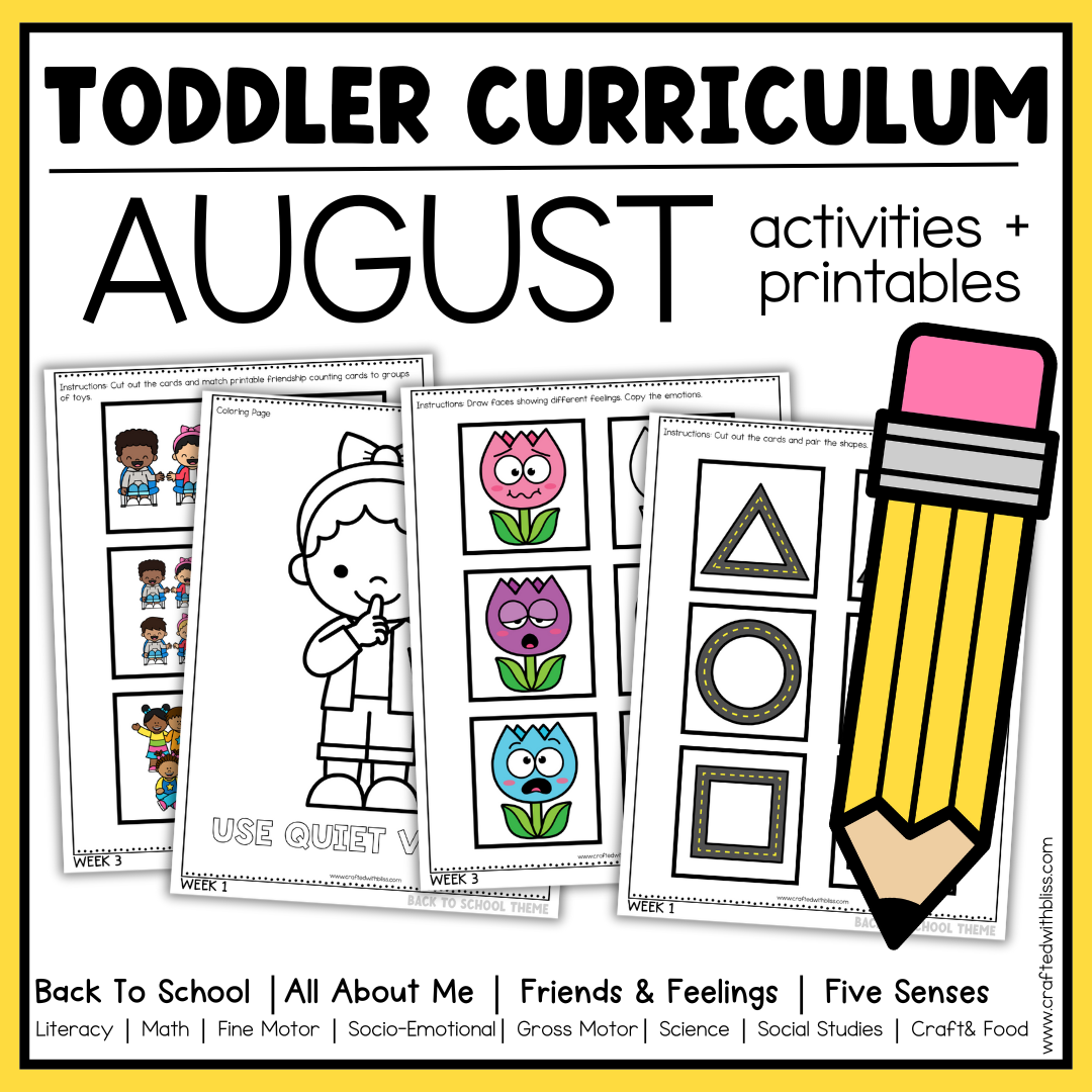 August Toddler Curriculum Activities and Printable Tot School Homeschool Daycare