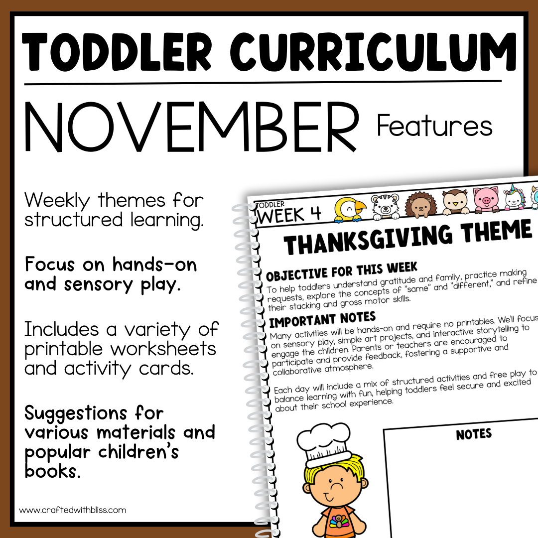 November Toddler Curriculum Activities and Printable Tot School Homeschool