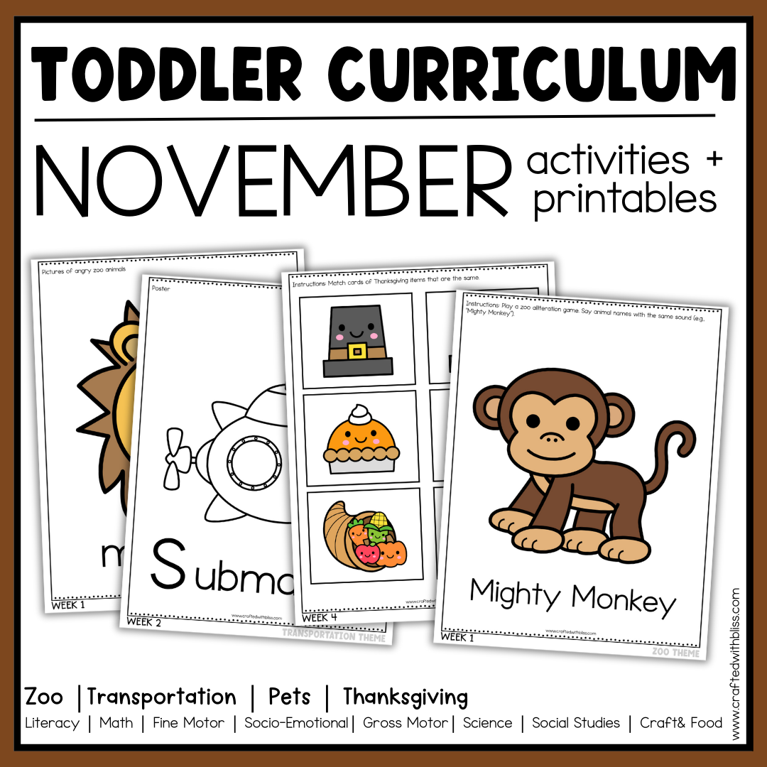 November Toddler Curriculum Activities and Printable Tot School Homeschool