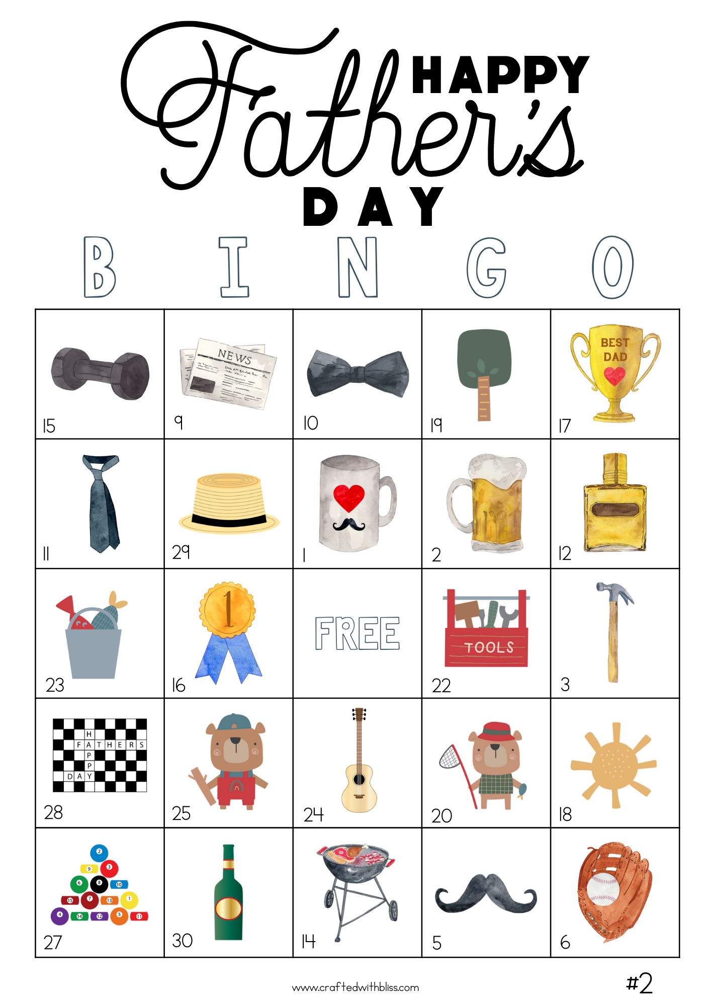 50 Father's Day Theme Bingo Cards (5x5)