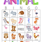 50 Watercolor Animal Bingo Cards (5x5)